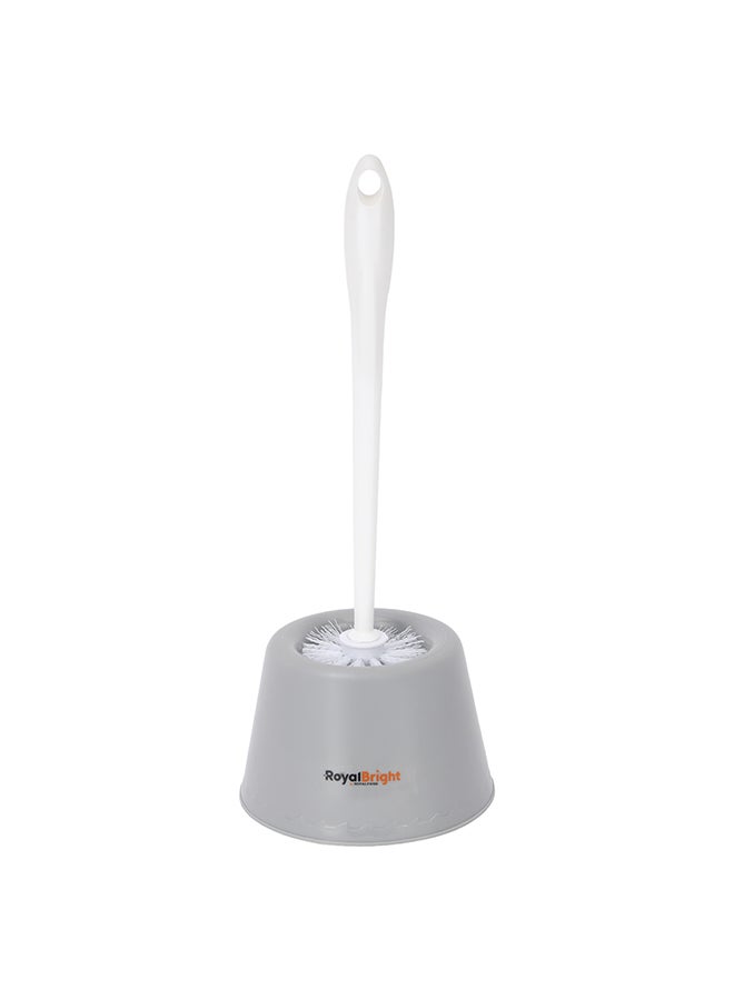 Royalford Toilet Brush with Holder- RF12839/ Compact and Light-Weight Washroom Brushes Perfect for Cleaning Indian and Western Style Toilets/ with 40 cm Long Handle for Better Reach, Flexible Bristles/ White and Grey - Image 1